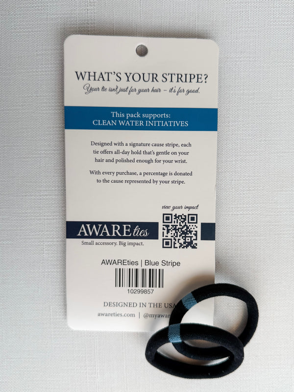 Hair tie packaging with text and QR code on a gray background