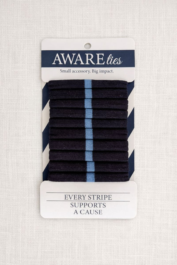 Pack of striped ties with a visible brand label on a textured background