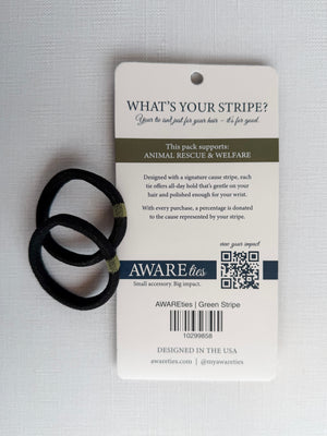Black hair ties with a 'Awarelies' product card on a light gray background